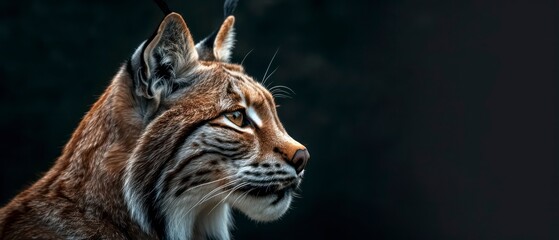 lynx looking away against a black background