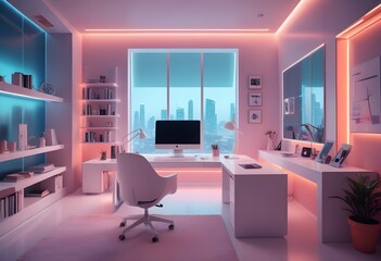 Fototapeta premium minimalist interior design style futuristic home office sleek furniture state of the art technology