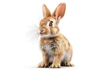 Obraz premium A brown rabbit sits alertly on a white background.