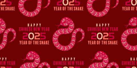 Seamless pattern happy chinese new year 2025 the snake zodiac sign cut style on color background. ( Translation : snake )
