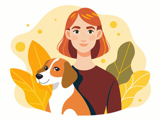 Woman and Beagle Dog - Abstract Soft Hue Background Vector Design