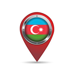 3D location pin icon with Azerbaijan flag inside vector image design.