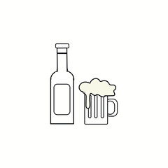 Bottle and mug of beer. Icon for design. Vector