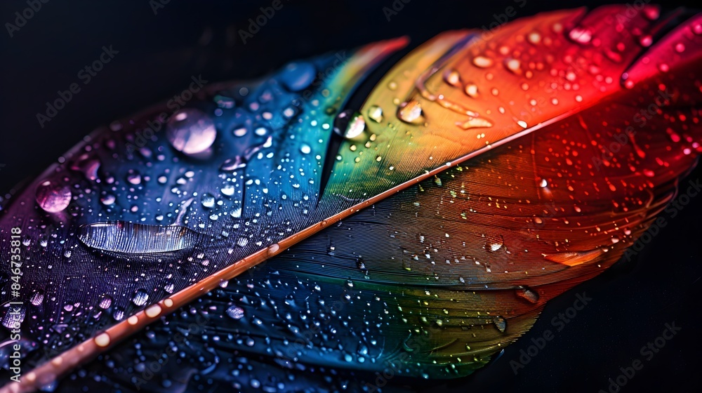 Aufkleber captivating feather with dazzling dew droplets capturing multicolored prismatic reflections
