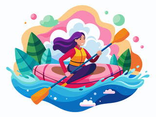 Woman Doing Rafting - Abstract Soft Hue Background Vector Illustration