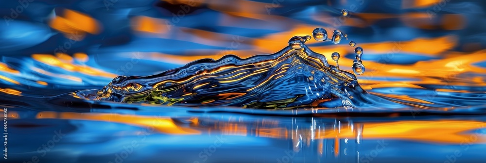 Poster macro fusion colorful liquids mix in intricate patterns, showcasing light color interplay