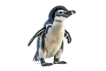 Naklejka premium A baby penguin stands on a white background.