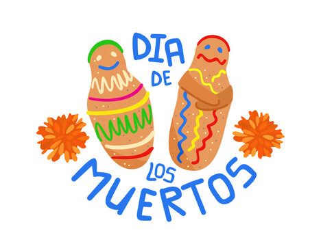 Guaguas de pan. Bread babies. Traditional Ecuadorian dish. Sweet bread shaped and decorated in form of small child. Day of the dead in spanish language