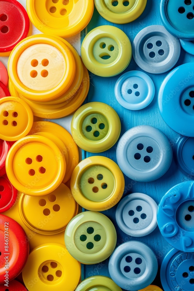 Poster colorful and vibrant background design composed of an assortment of colorful buttons