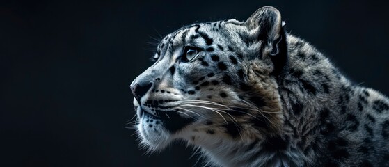 Obraz premium snow leopard's presence is highlighted against the black background, its beauty and grace mesmerizing in the darkness