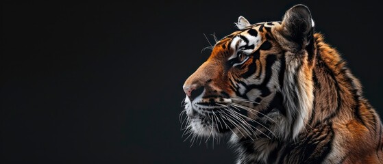 tiger's form stands out against the black backdrop, its majestic presence commanding attention