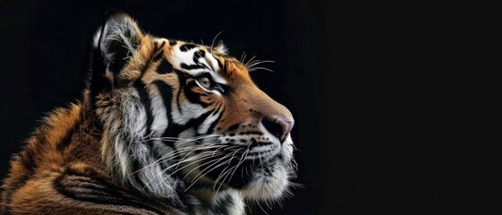 A tiger's form stands out against the black backdrop, its majestic presence commanding attention