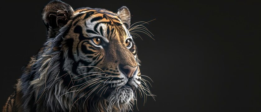tiger's form stands out against the black backdrop, its majestic presence commanding attention