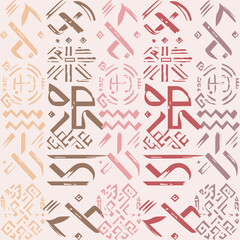 Occult Geometric Pink Yellow Red Witchcraft Seamless Pattern with magic symbols