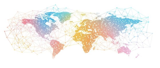 Obraz premium beautifully illustrated world map, connecting continents in a watercolor network on a white background