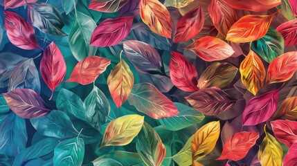 Multicolored Leaf Pattern with Textured Design for Digital Printing