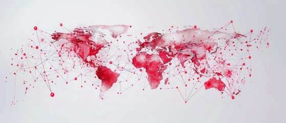 beautifully illustrated world map, connecting continents in a watercolor network on a white background
