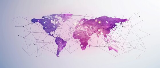 beautifully illustrated world map, connecting continents in a watercolor network on a white background