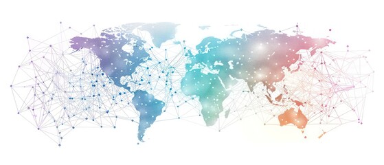 Obraz premium beautifully illustrated world map, connecting continents in a watercolor network on a white background