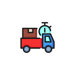 Delivery truck line icon. Box, stopwatch, parcel, van. Fast delivery concept. Can be used for topics like shipping, transportation, logistics, vehicle.