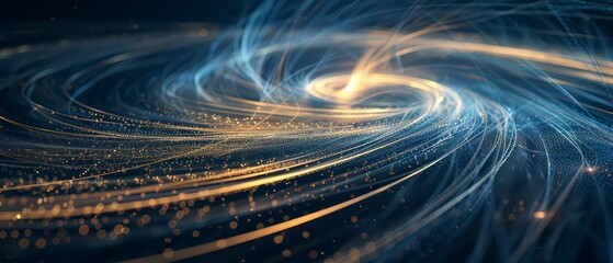 Smooth graphical orbit lines, set against a dark blue background, blend technology with sleek, colorful design