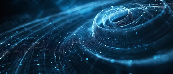 Smooth graphical orbit lines, set against a dark blue background, blend technology with sleek, colorful design