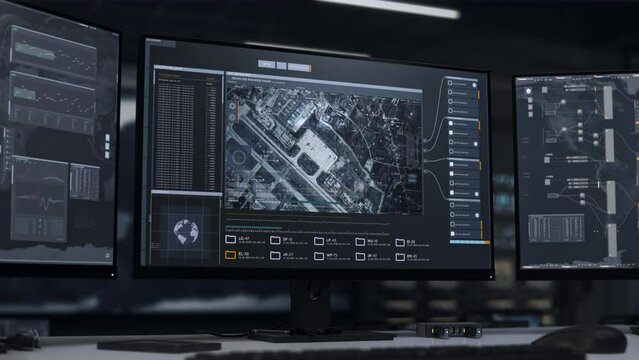 AI monitoring technology looking for the location of military base. AI monitoring system collecting target location data. AI monitoring program identifies the exact location of the target airbase.