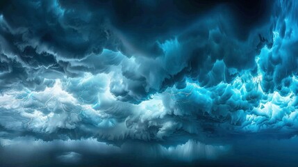 Naklejka premium Overlay of blue clouds and a dark, dramatic sky. The sky is dramatic and lightning is present. The weather is bad with dark clouds. Rain and thunderstorm in dramatic sky