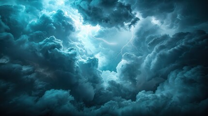 Naklejka premium Overlay of blue clouds and a dark, dramatic sky. The sky is dramatic and lightning is present. The weather is bad with dark clouds. Rain and thunderstorm in dramatic sky
