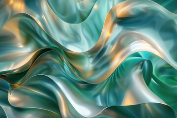Fototapeta premium 3D abstract wave-shaped background in green shades of glass and metal