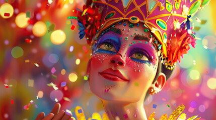 Naklejka premium 3d Cartoon Samba dancers in sequined Costumes