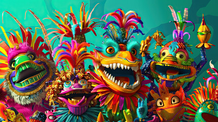 Fototapeta premium 3d Cartoon Samba dancers in sequined Costumes