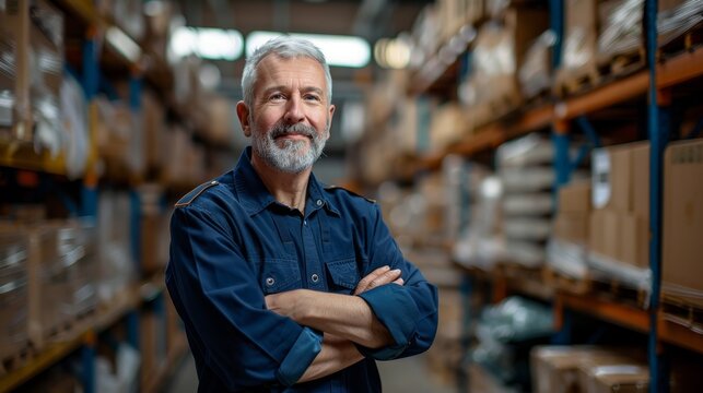The warehouse manager standing confidently - Powered by Adobe