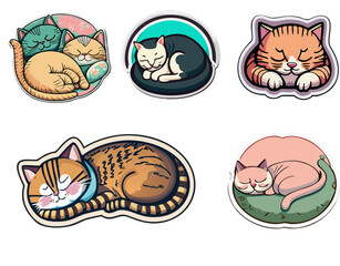 Five Cartoon Cats Sleeping In Different Poses