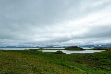 Iceland Akureyri landscape of the lake on a cloudy day