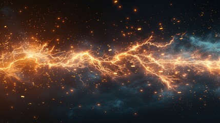 Dark background with lightning and thunder. Lightning forms the background in a realistic manner. A powerful charge causes many sparks