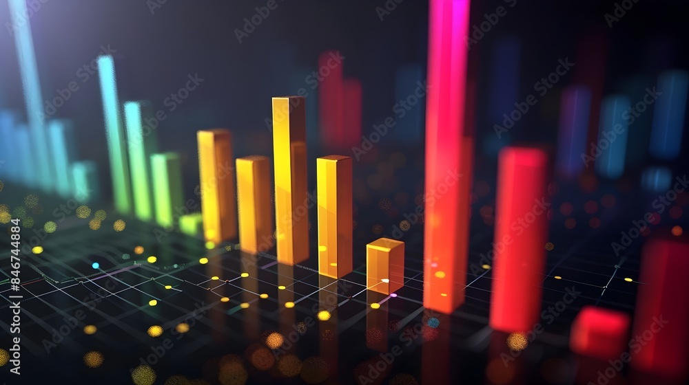 Aufkleber vibrant data visualization infographic with glowing neon bars and columns