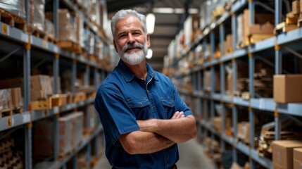 The warehouse worker smiling