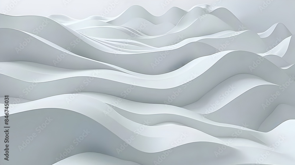 Poster captivating abstract 3d wave curves and flowing geometric shapes in minimalist monochrome design