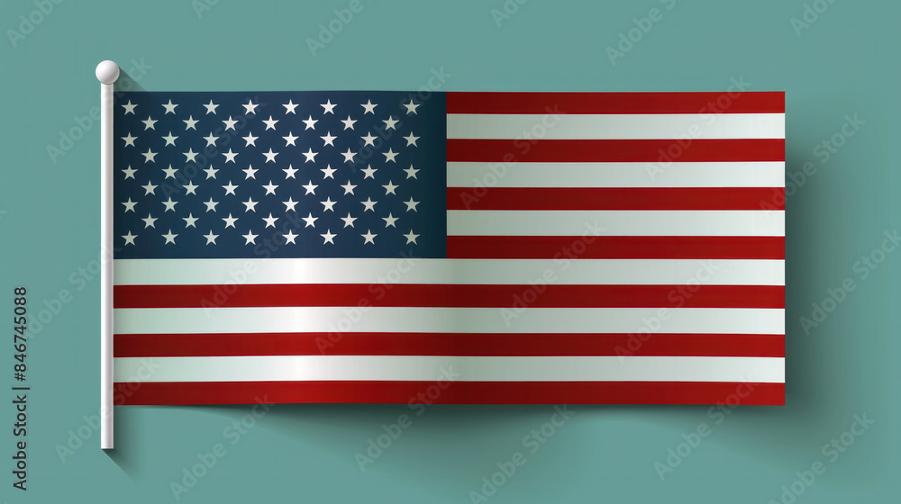 Poster a flag with stars and stripes is shown on a blue background. the flag is a representation of the uni
