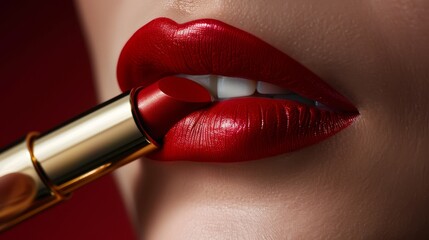 Obraz premium The red lipstick application