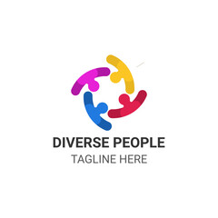Fototapeta premium Diverse people logo concept. Connected people in unity vector illustration