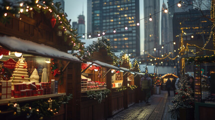 Obraz premium Christmas Market at Dusk in Urban Setting