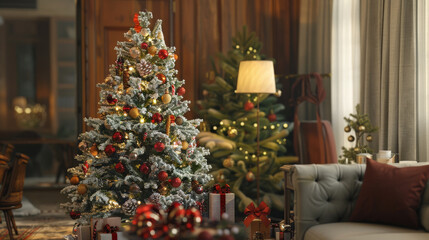 Christmas Eve Living Room with Decorated Tree 