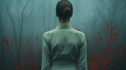 Fototapeta premium 女, 女性, 女性の後ろ姿, 後頭部, 憂鬱, 悲しみ, 哀愁, 佇む女性, オールドファッション, Woman, female, female back view, back of head, melancholy, sad, melancholy, standing woman, old fashioned