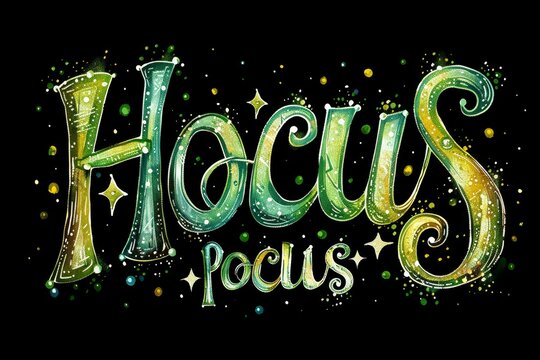 Retro groovy style text Hocus Pocus in green