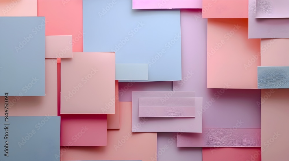 Poster pastel geometric abstract composition with minimal overlapping shapes