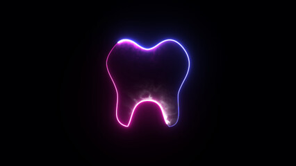 Glowing neon tooth symbol icon. Teeth sign medical dental concept
