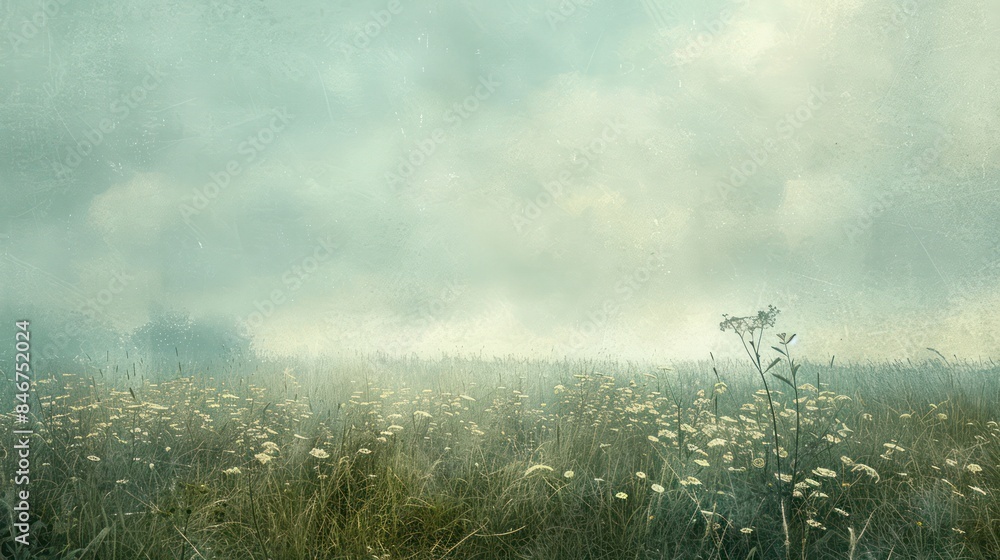 Poster A field of grass with a cloudy sky in the background