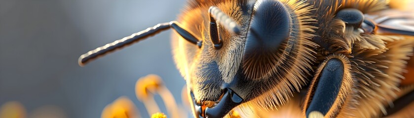 Stunning Macro Shot of Honeybee s Intricate Eye and Antennae Showcasing Nature s Detailed Beauty